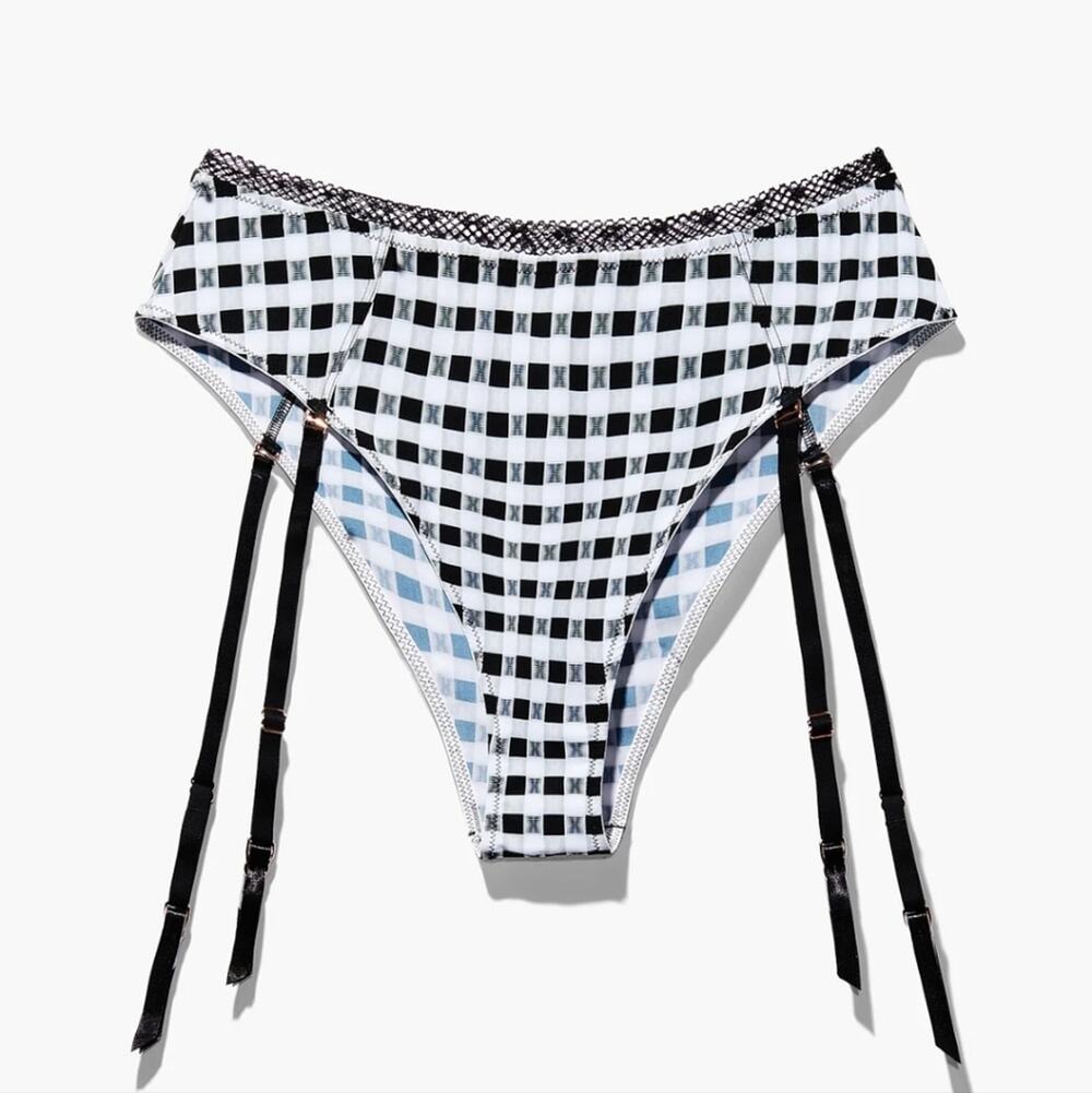 Savage X Fenty Gingham Remix High Waist Garter Panty L NWT Removable Straps